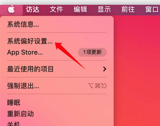在菜单中点选“系统偏好设置”